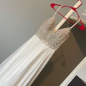 Lulu’s true love white beaded rhinestone maxi dress